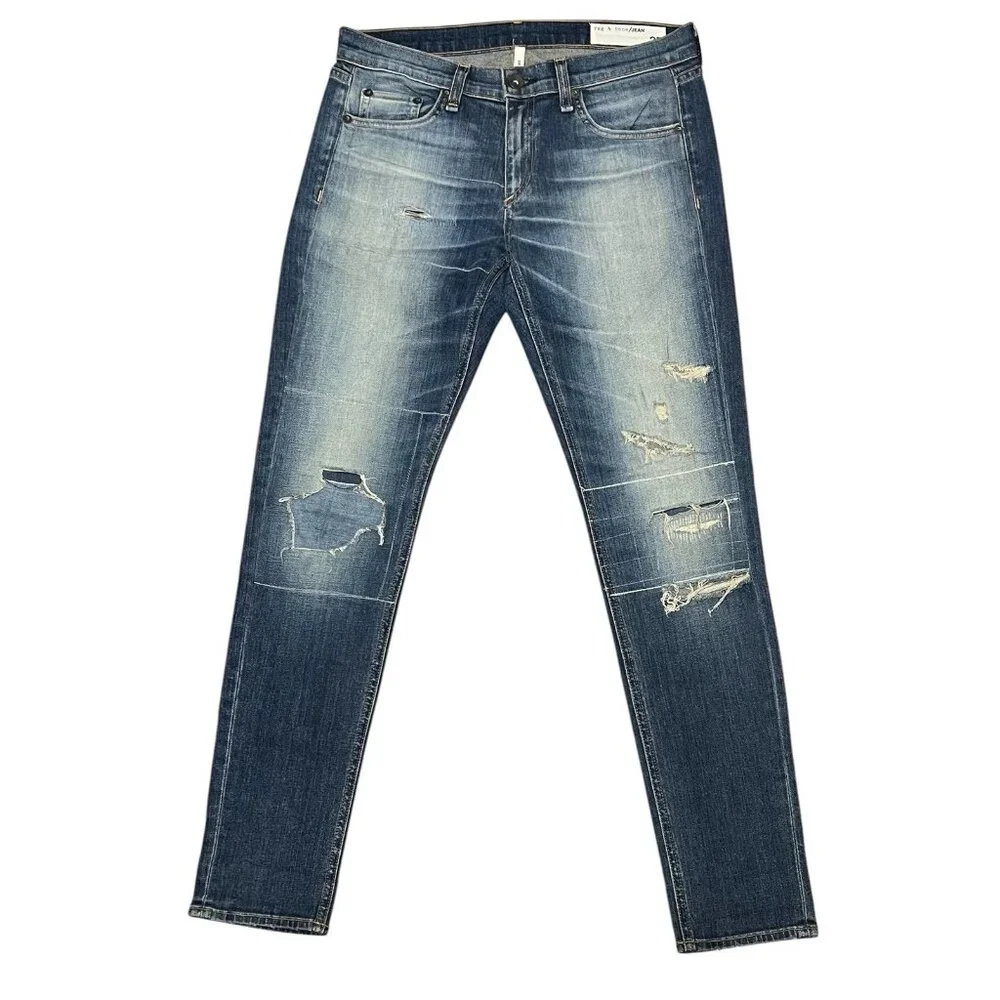 RAG & BONE Women Distressed Jeans 27 THE DRE BOYFRIEND Low Rise Blue
